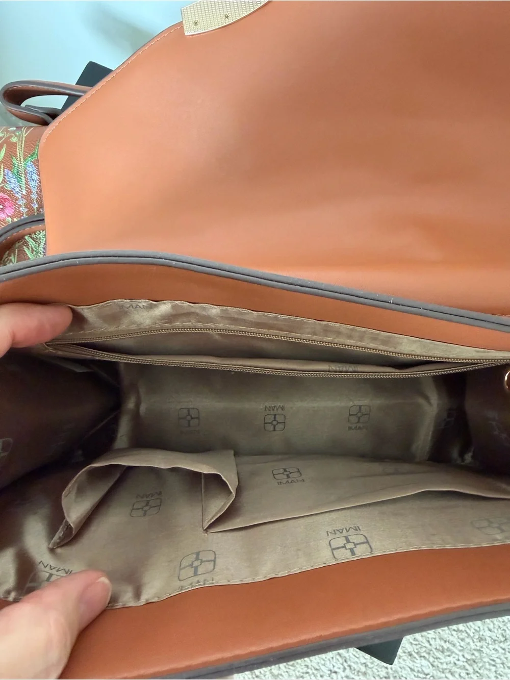 IMAN Convertible Satchel Handbag Crossbody - Brown Croc and Wildflower Flaps